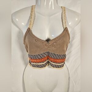 Free People Boho Bralette Crop Top Tie Back Crochet Straps Size Small